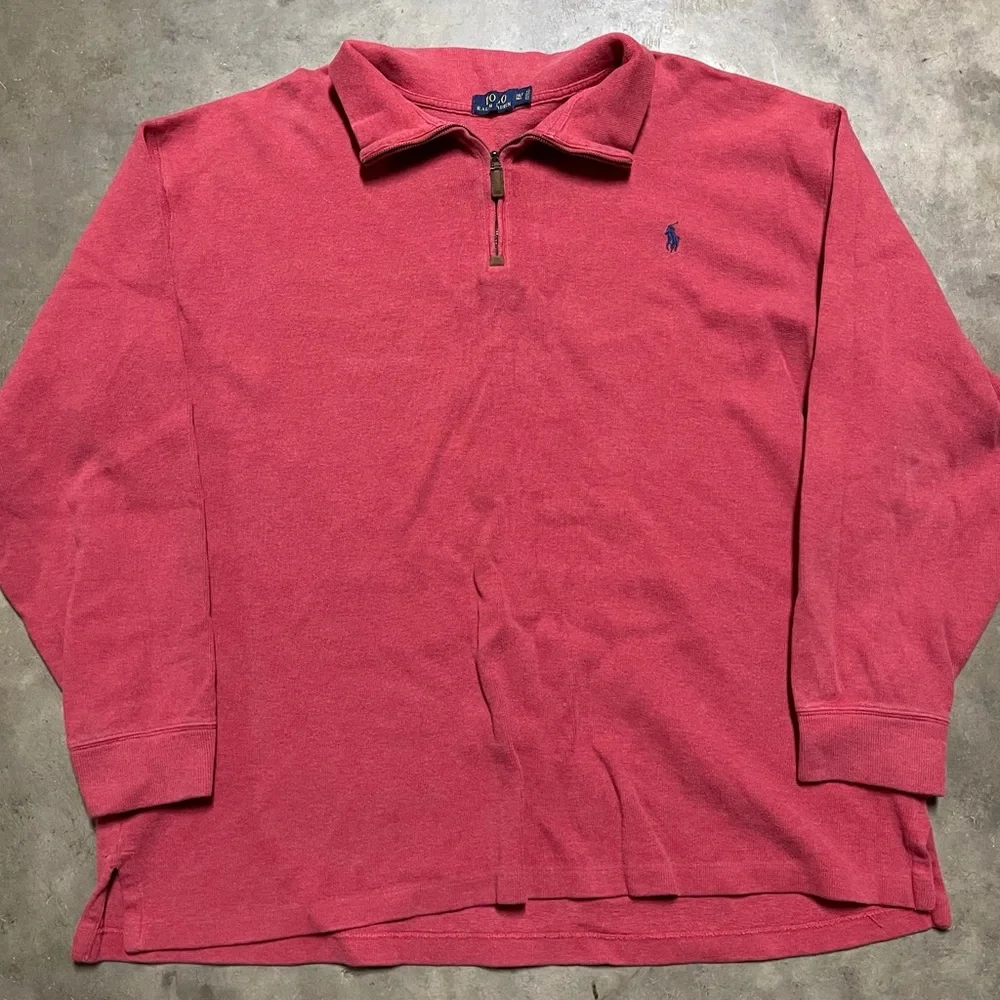 Polo Ralph Lauren Men's 2XLT Red Estate-Rib Quarter-Zip‎ Pullover Sweater Read
